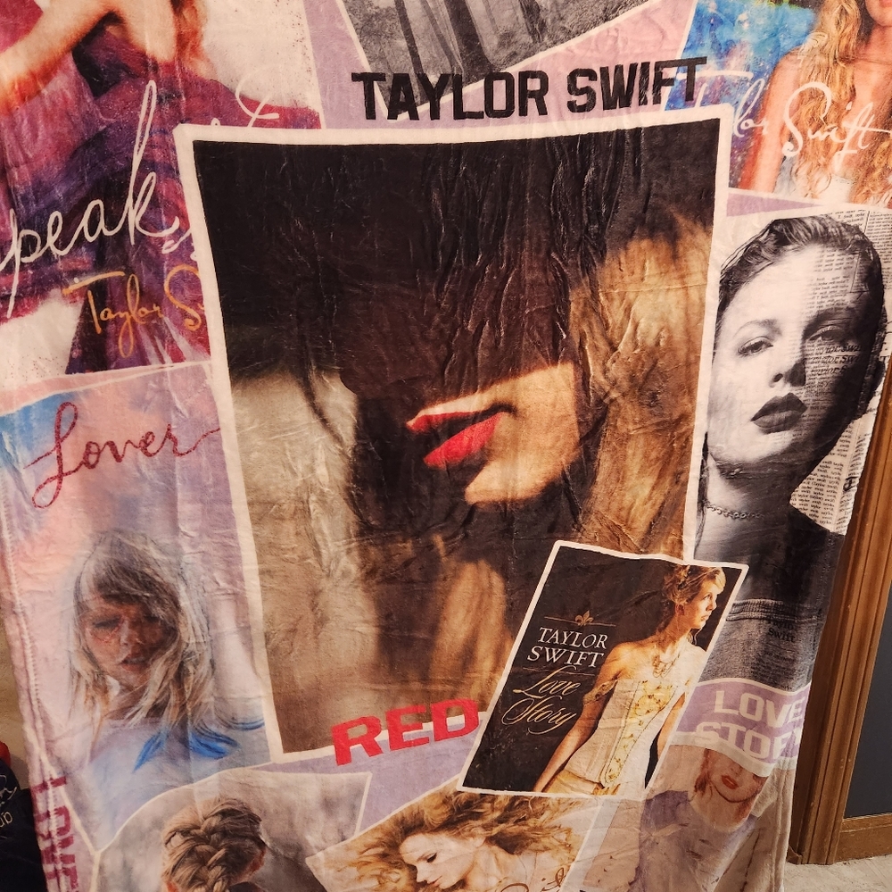 Taylor Swift Collage Graphic Throw Blanket - Black, Red, Cream, Blue